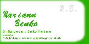 mariann benko business card